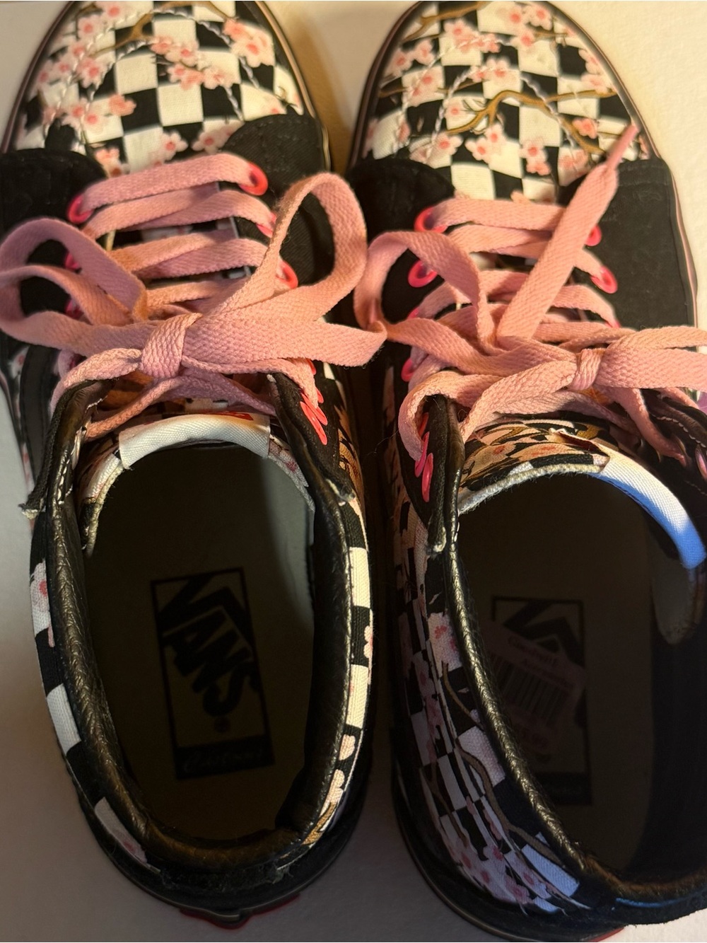 Vans sk8-hi Pink cherry blossom black Checkerboard custom High-Top Sneakers - Picture 6 of 8
